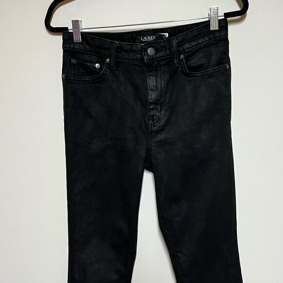 Ralph Lauren Black Label Wax Coated High Rise Black Jeans Sz 6 - Picture 6 of 9